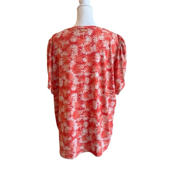 Michael Kors Red Floral Print Blouse Size XL - Picture 3 of 6